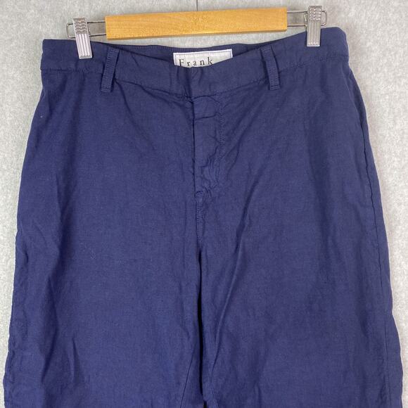 Frank & Eileen Womens 12 Navy Blue Kinsale Cotton Linen Blend Pants - Picture 2 of 9